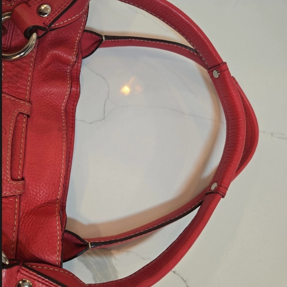 Y2K Coach Penelope Genuine Leather Pebbled Satchel Shoulder Bag Red - Picture 10 of 13